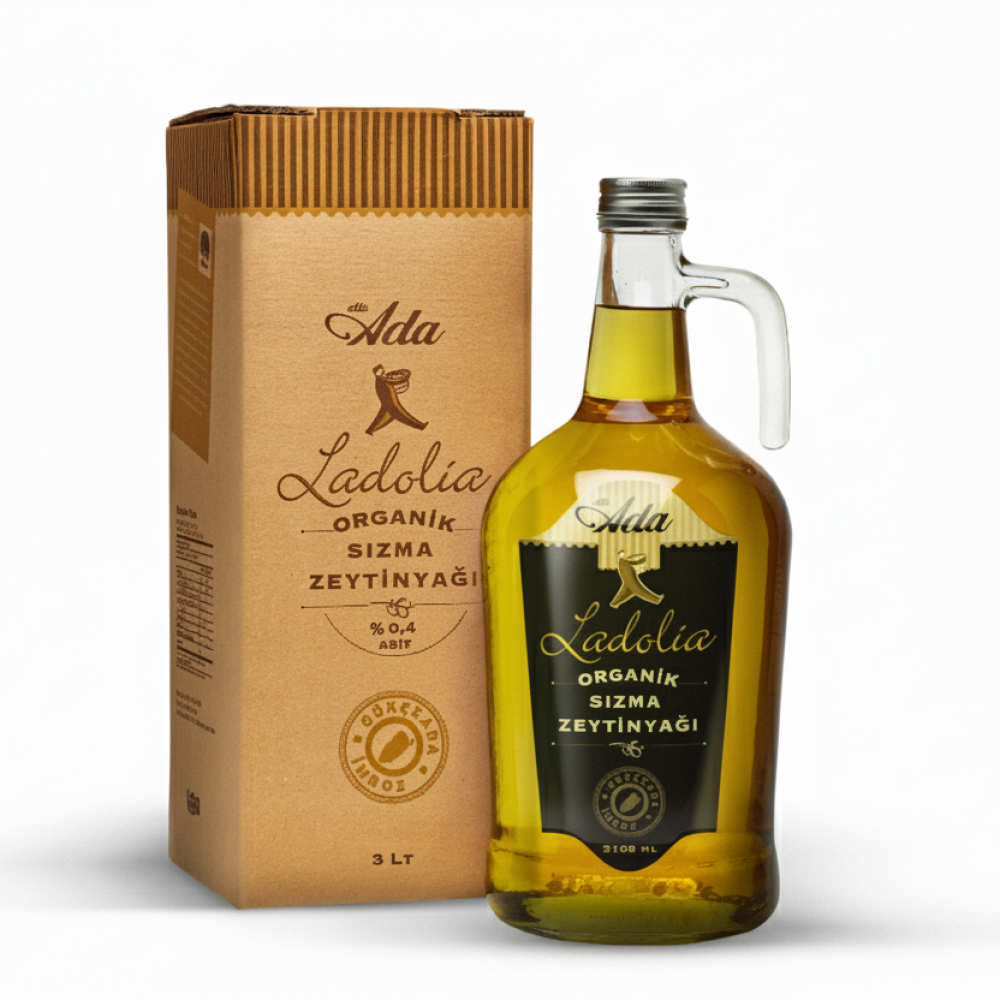Organik sızma zeytinyağı 3.1 lt şişe, Elta-Ada Ladolia soğuk sıkım erken hasat