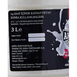 Organik Çiğ Süt 3L