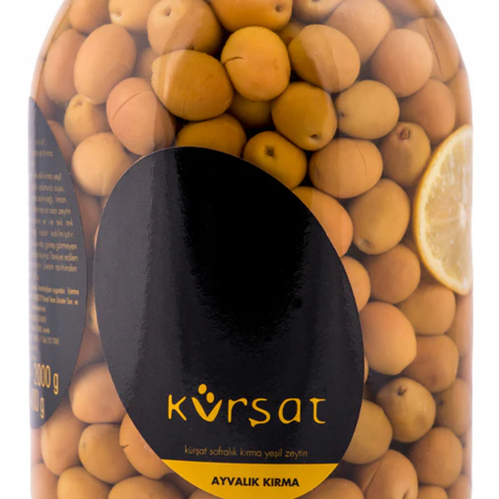Ayvalık naturel kırma yeşil zeytin 2000 cc büyük boy, kostiçsiz doğal taş kırma zeytin 2L