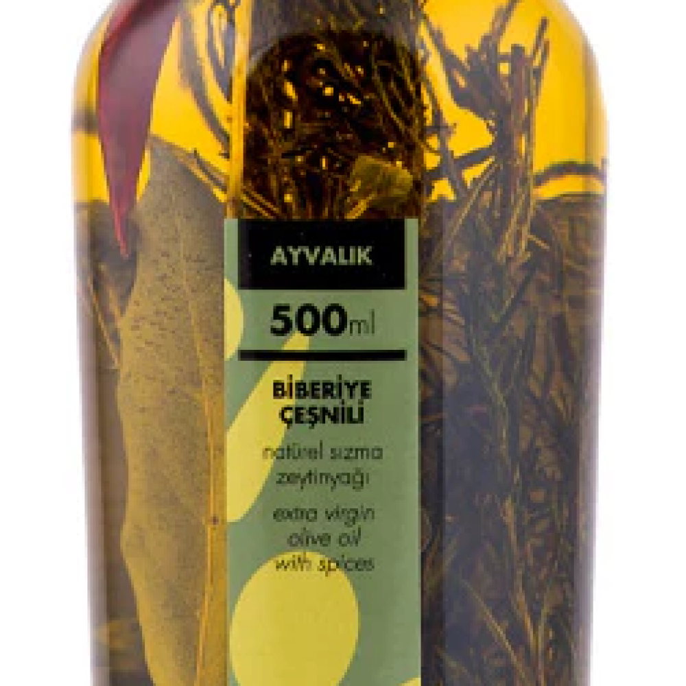 Biberiye çeşnili naturel sızma zeytinyağı 500 ml cam şişe, taze biberiye özlü gurme zeytinyağı