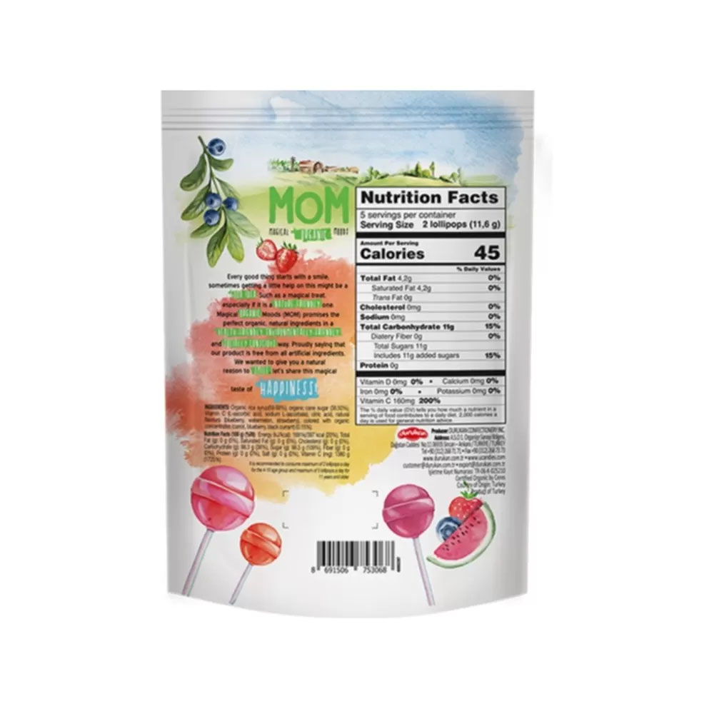 Mom organik lolipop karışık meyveli 3'lü, C vitaminli doğal organik çocuk şekeri