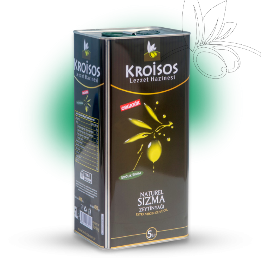 Organik naturel sızma zeytinyağı 5 litre büyük boy teneke, soğuk sıkım organik zeytinyağı