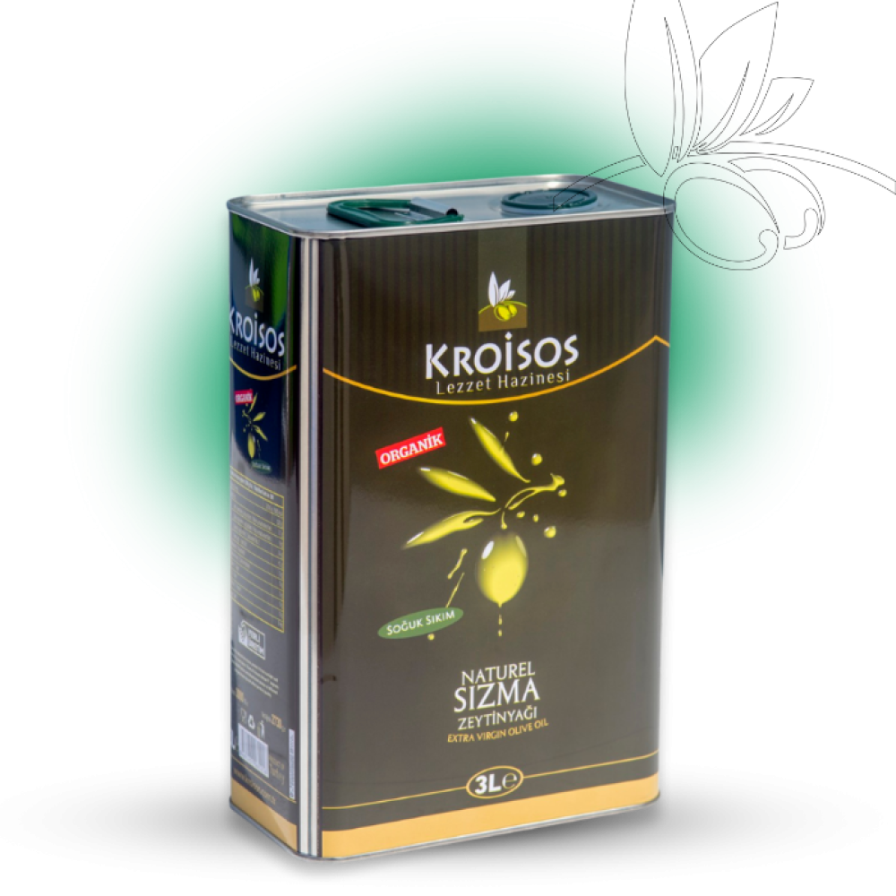 Organik naturel sızma zeytinyağı 3 litre teneke ambalaj, soğuk sıkım erken hasat zeytinyağı