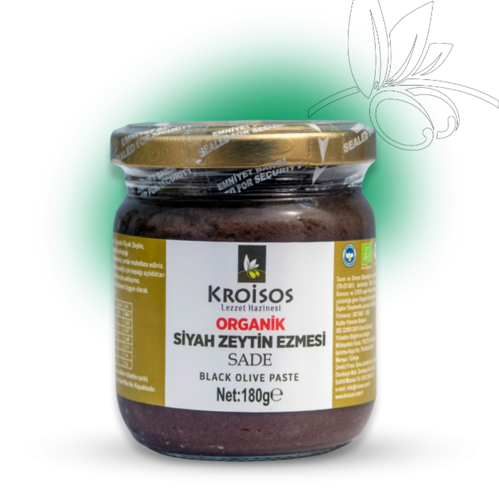 Organik siyah zeytin ezmesi 180 gr cam kavanoz, katkısız ve koruyucusuz doğal zeytin ezmesi