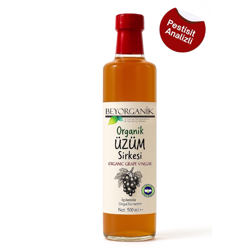 Organik Üzüm Sirkesi 500ml – %100 organik üzümden üretilmiş, katkısız ve doğal sirke, salata ve yemekler için ideal