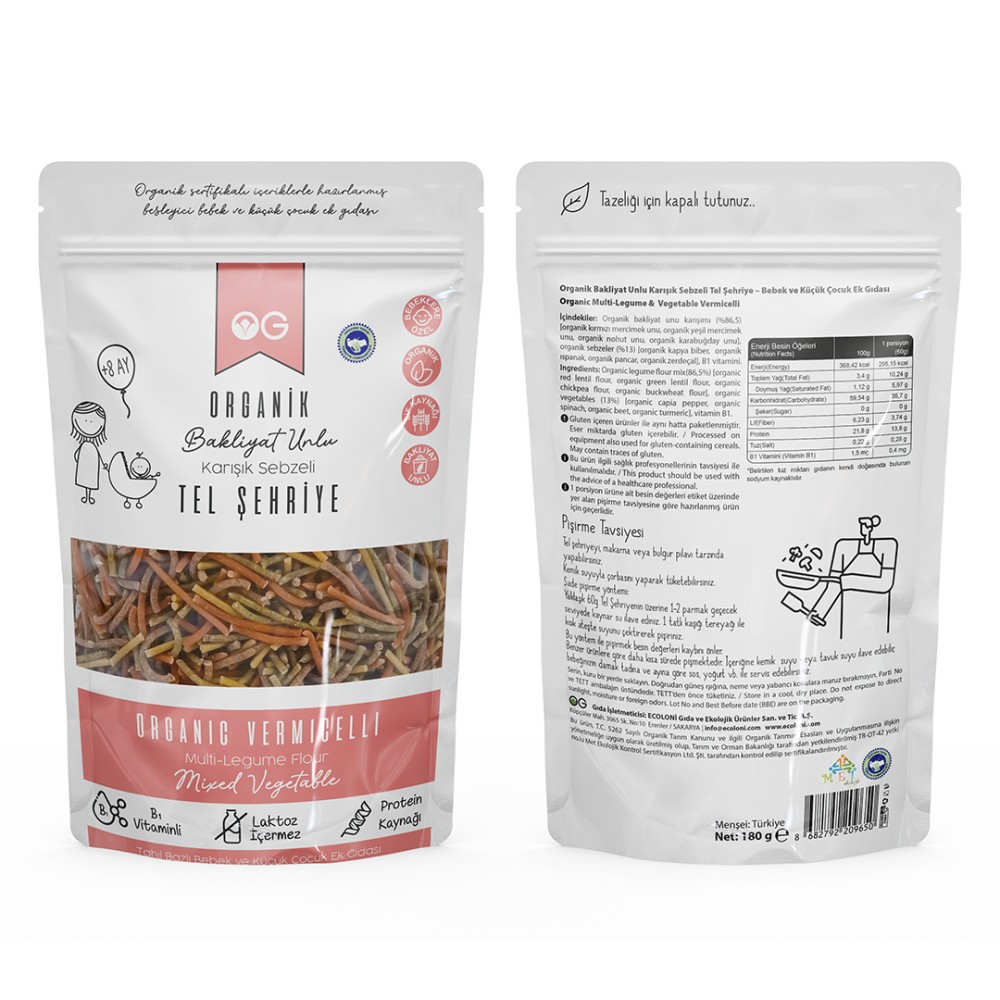 Organik Sebzeli Bakliyat Unlu Tel Şehriye 180 GR - Nisa Organik