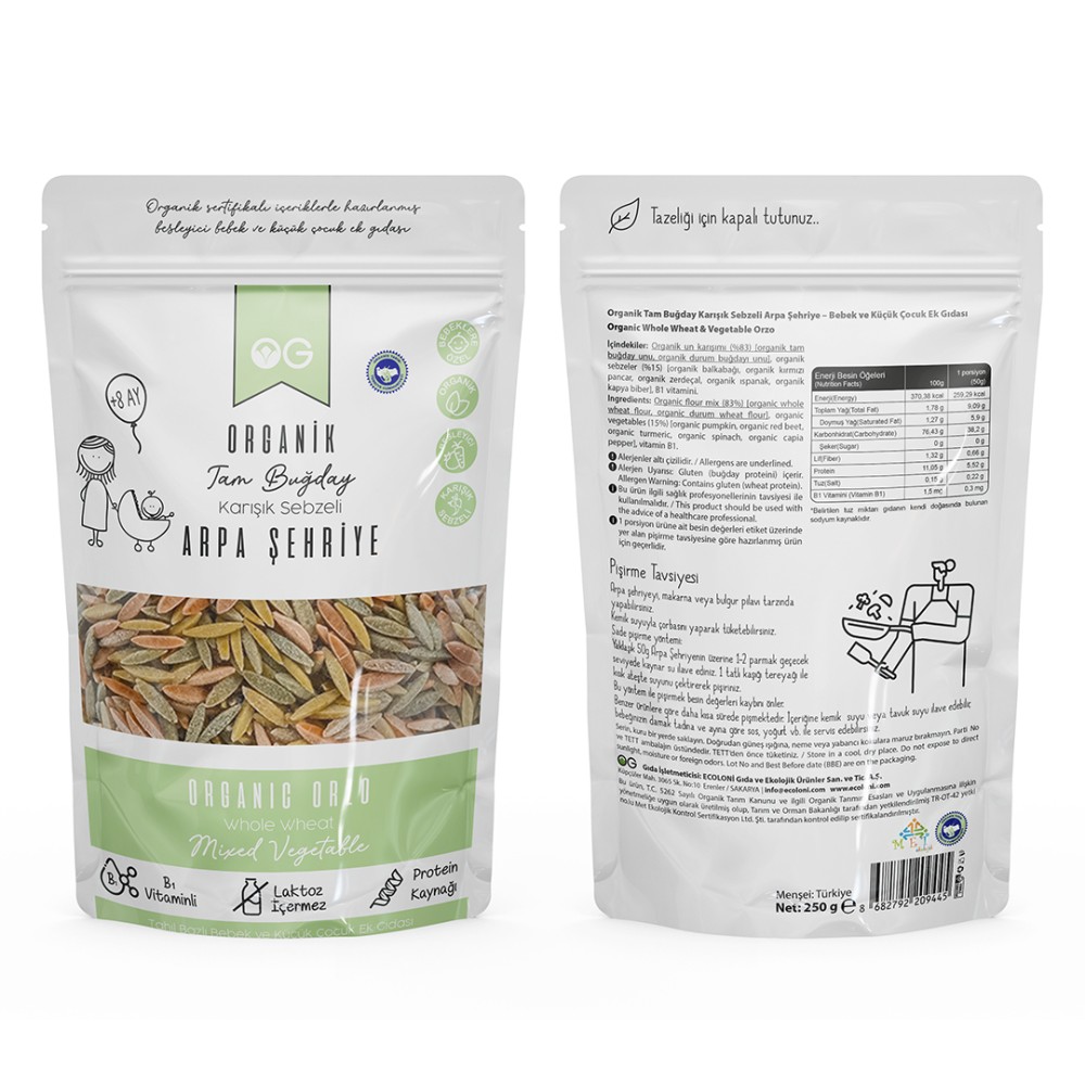 Organik Tam Buğday Sebzeli Arpa Şehriye 250 GR - Nisa Organik