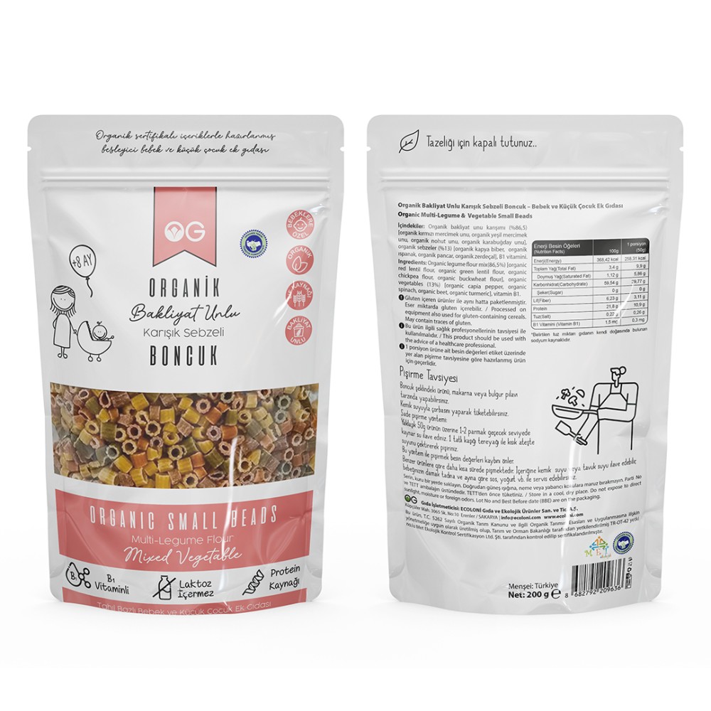 Nisa Organik 200 GR Karışık Sebzeli Bakliyat Unlu Boncuk Makarna