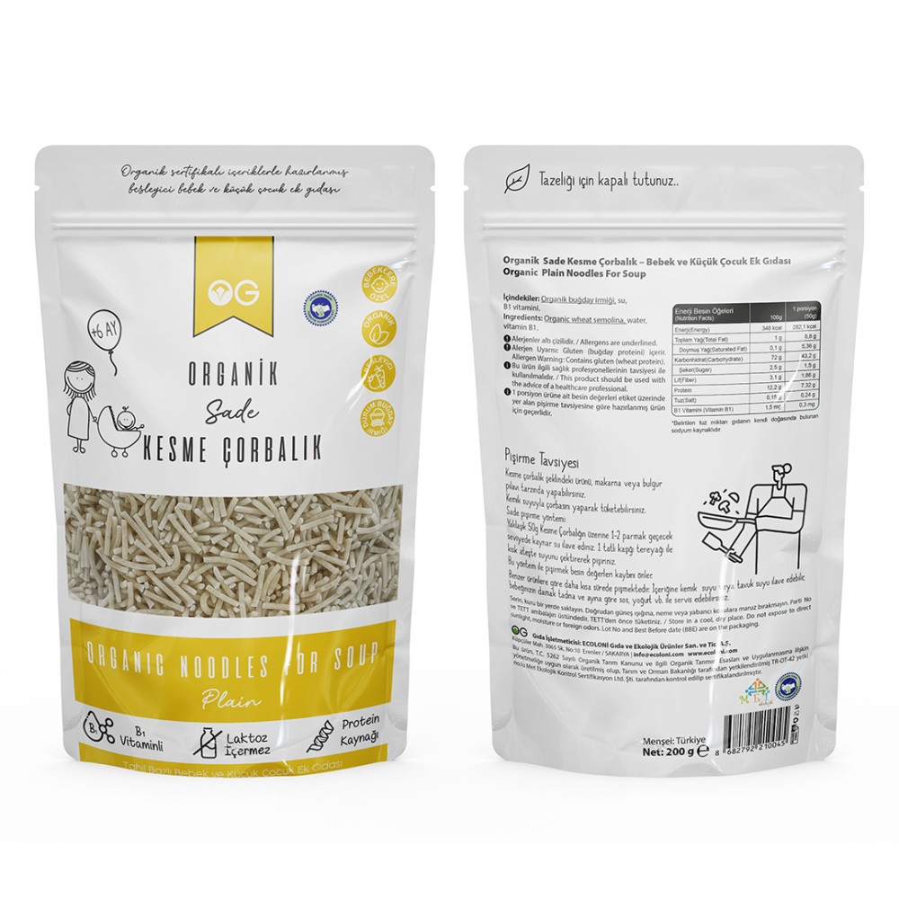 Nisa Organik 200 GR Organik Sütsüz Yumurtasız Sade Kesme Çorbalık Paketi