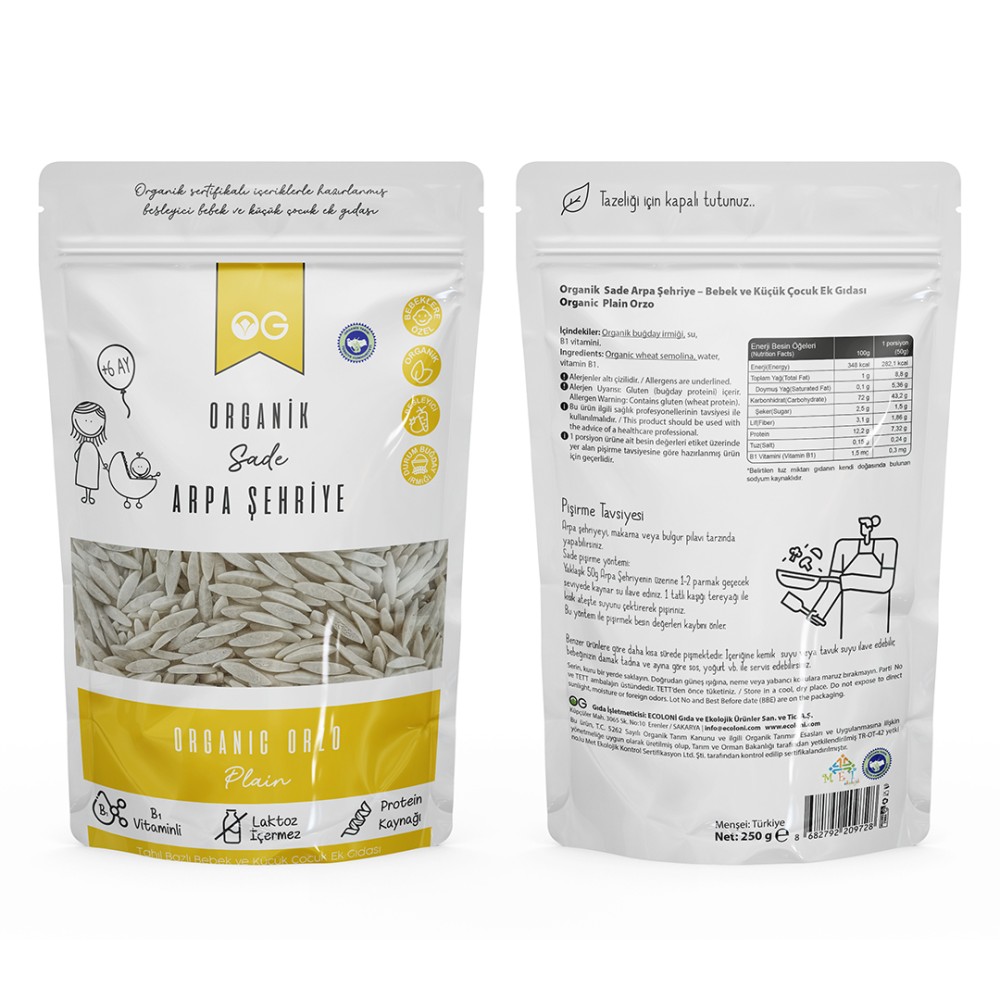 Nisa Organik 250 GR Organik Süt süz Yumurtasız Sade Arpa Şehriye