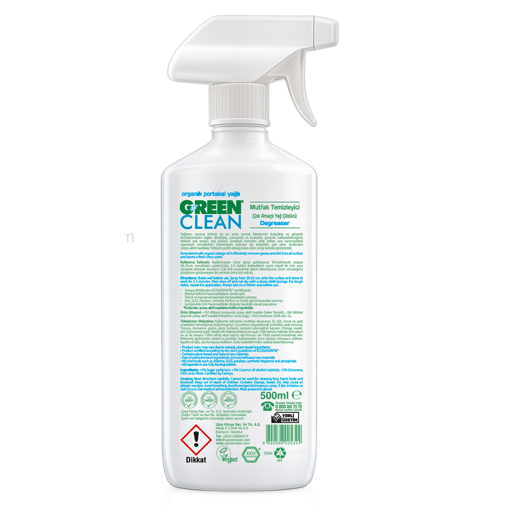 U Green Clean 500 ML Organik Portakal Yağlı Bitkisel Çok Amaçlı Yağ Çözücü Sprey