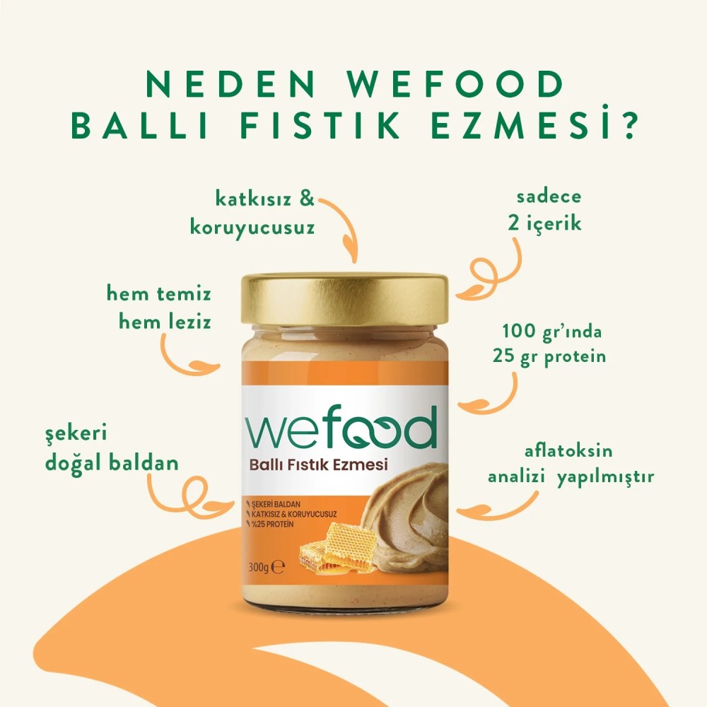 Wefood 300 GR Şekersiz Ham Ballı Fıstık Ezmesi Kavanozu