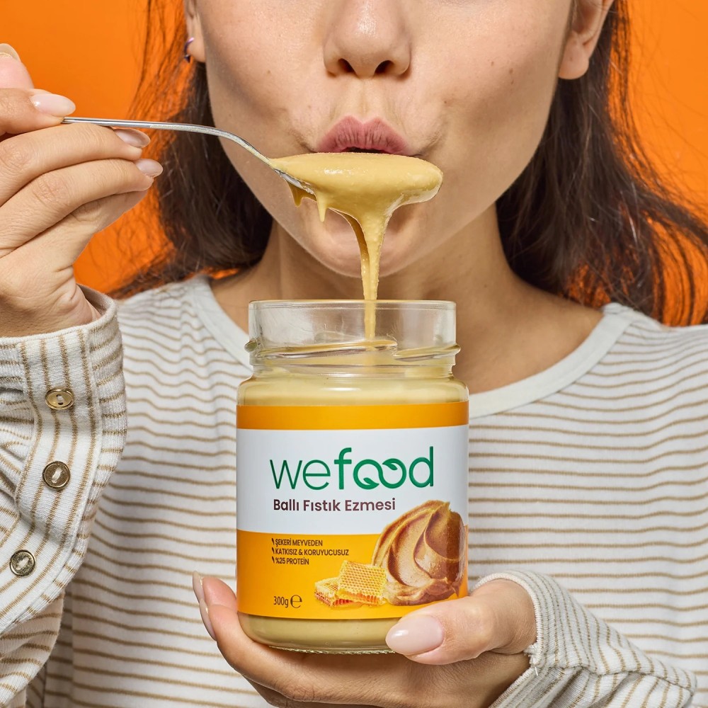 Wefood 300 GR Şekersiz Ham Ballı Fıstık Ezmesi Kavanozu
