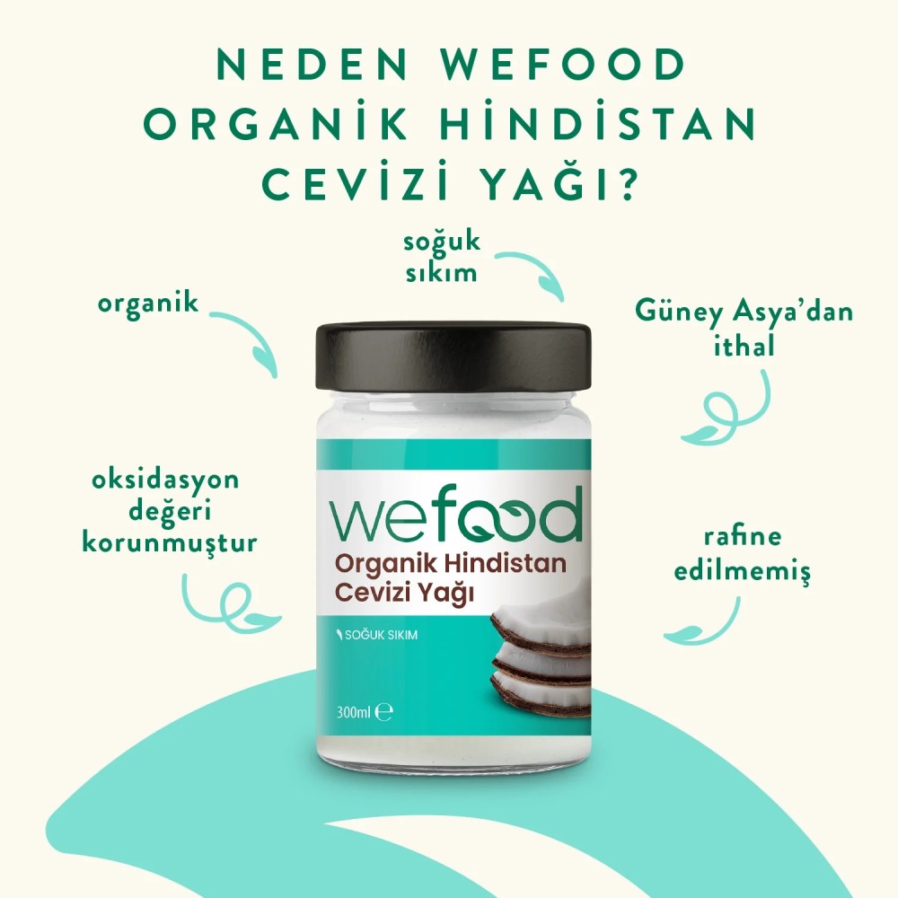 Nisa Organik - Wefood Organik Hindistan Cevizi Yağı 300ml Soğuk Sıkım Kavanoz