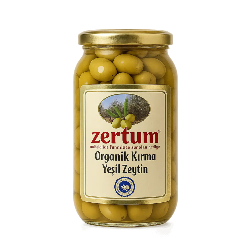 Zertum 1000 GR Organik Kırma Yeşil Zeytin Büyük Kavanoz Görseli