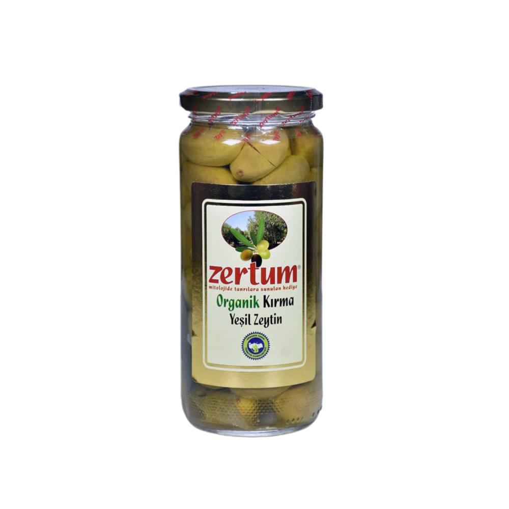 Zertum 475 GR Organik Kırma Yeşil Zeytin Cam Kavanoz