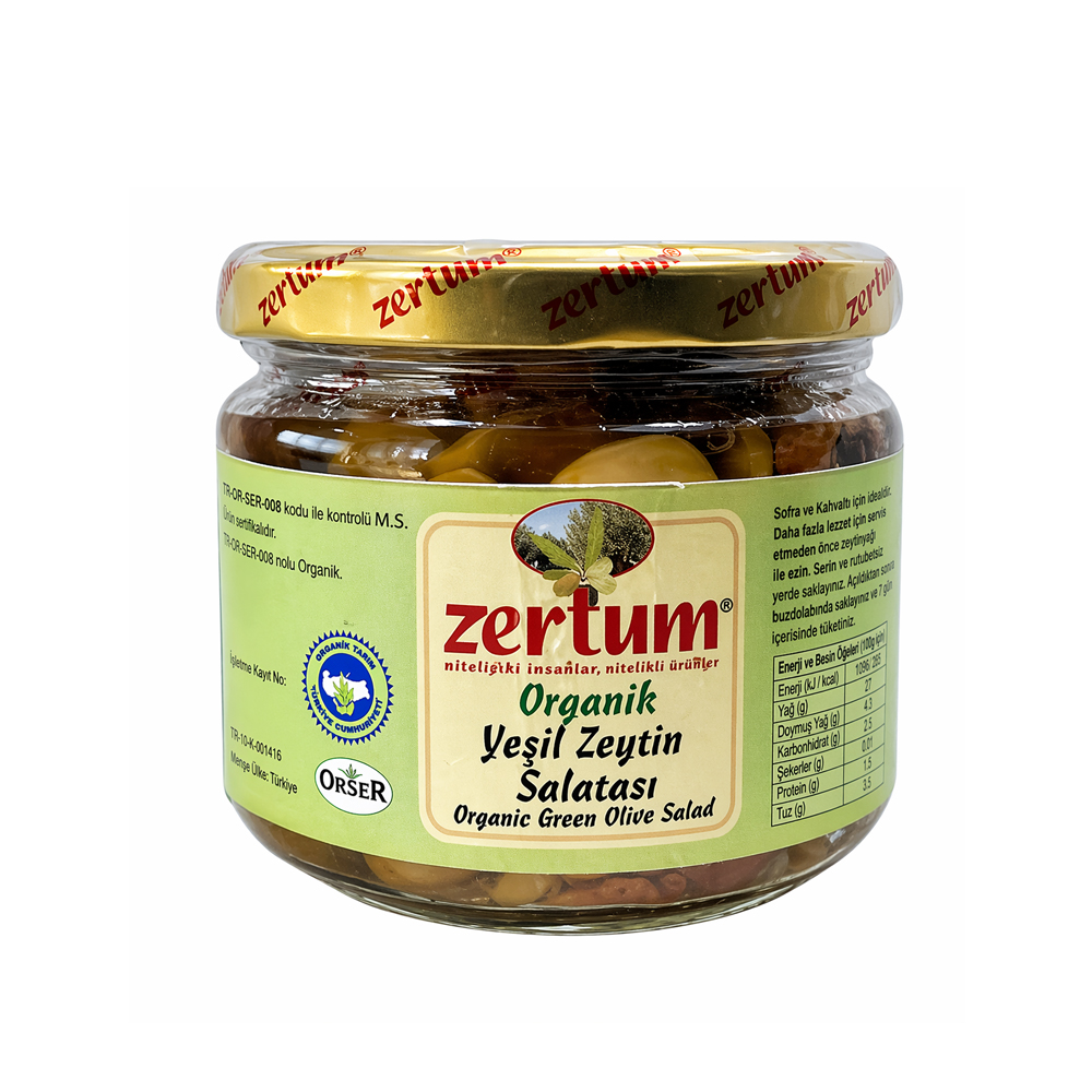 Zertum 290 GR Organik Yeşil Zeytin Salatası Cam Kavanoz